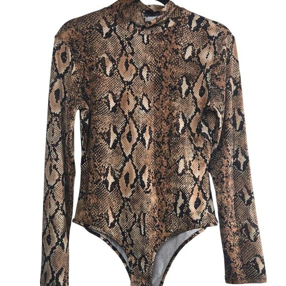 Snakeskin Print Long Sleeve Bodysuit Women’s Small Stretchy One Piece Leotard - Picture 1 of 3